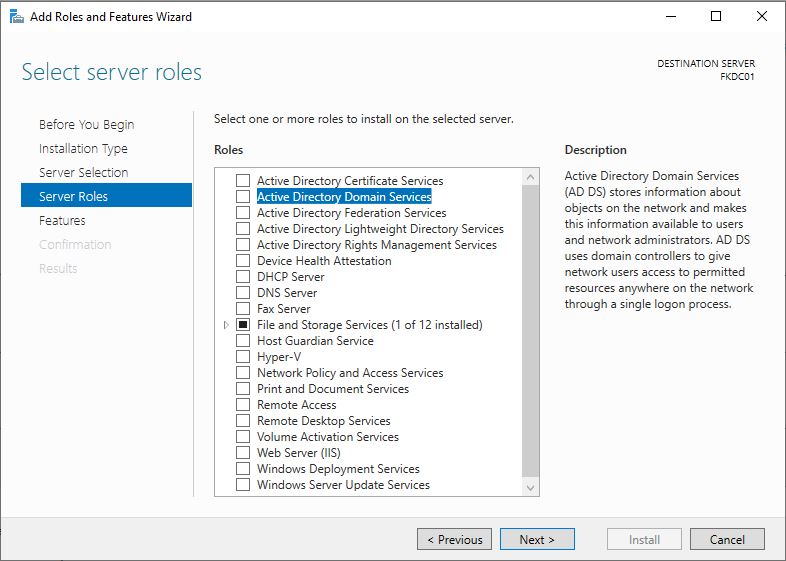 Add Roles and Features
Active Directory and domain Services