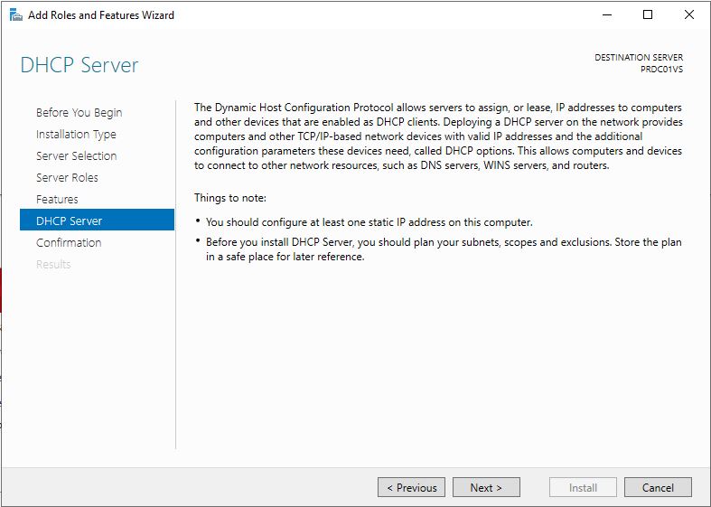 Install DHCP on Windows Server