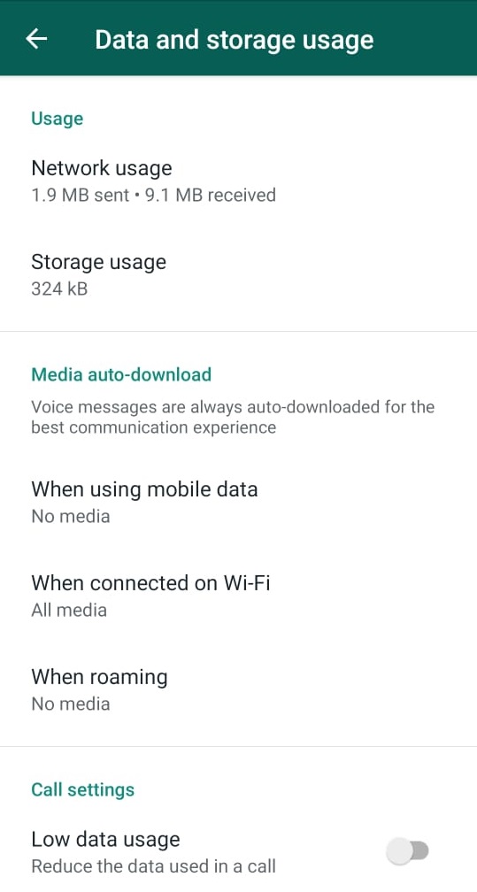 WhatsApp
Data and Storage