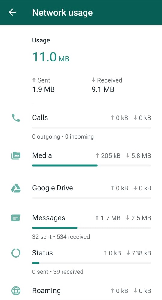 WhatsApp
Network Usage