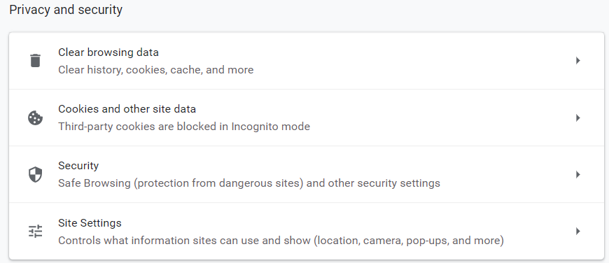 Google Chrome
Setting
Privacy and Security
Site Settings