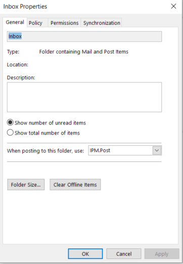 Outlook Email body not ShowingFolder PropertiesOffline Items