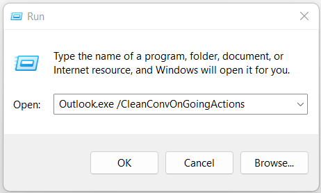 Outlook.exe /CleanConvOnGoingActions